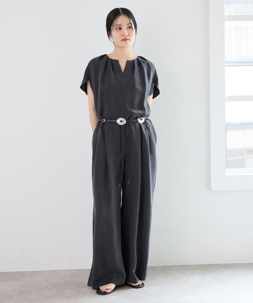 IENA(イエナ)の「《接触冷感/手洗い可》キュプラオーバーフレンチオールインワン(つなぎ/オールインワン・レディース・ブラウン/ブラック系その他・38/36)」の4枚目の写真