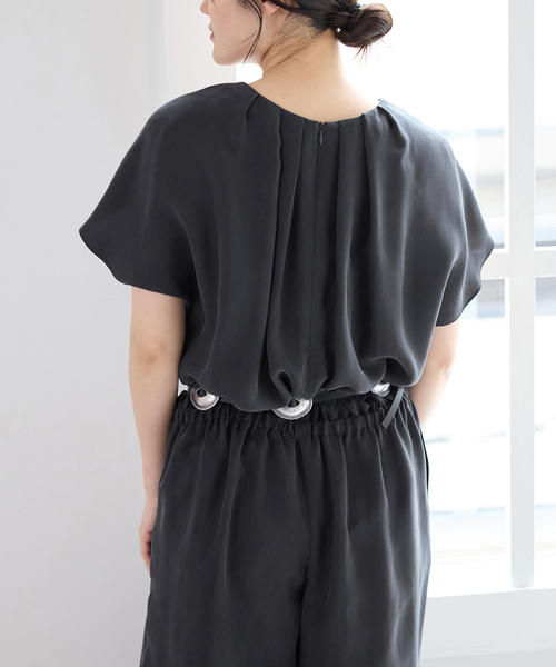 IENA（イエナ）の「《接触冷感/手洗い可》キュプラオーバーフレンチオールインワン（つなぎ/オールインワン・レディース・ブラウン/ブラック系その他・38/36）」の5枚目の写真