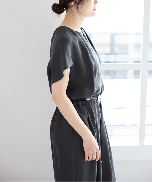 IENA（イエナ）の「《接触冷感/手洗い可》キュプラオーバーフレンチオールインワン（つなぎ/オールインワン・レディース・ブラウン/ブラック系その他・38/36）」の6枚目の写真