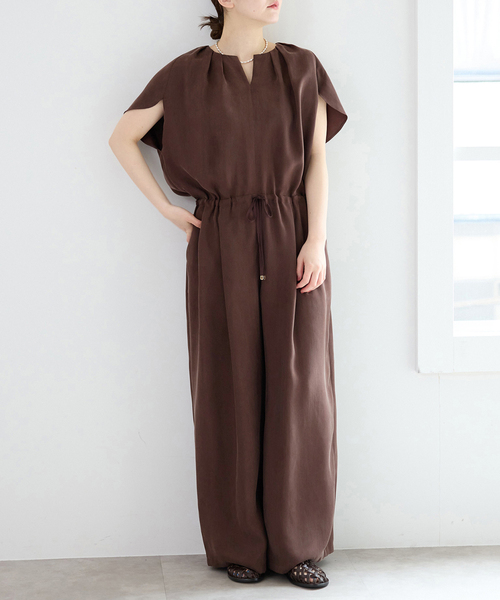 IENA（イエナ）の「《接触冷感/手洗い可》キュプラオーバーフレンチオールインワン（つなぎ/オールインワン・レディース・ブラウン/ブラック系その他・38/36）」の7枚目の写真
