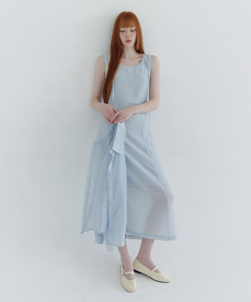 MICANE（ミケーネ）の「ビアストライプドレスシャツセットアップ（ワンピース・レディース・スカイブルー/ブラック/クリーム・SMALL/MEDIUM/LARGE/X-LARGE/XX-LARGE）」の6枚目の写真