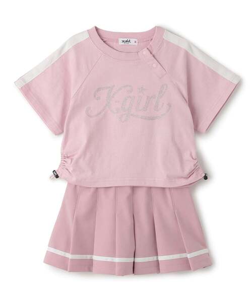 X-girl Stages(エックスガールステージス)の「ラメロゴ半袖Tシャツ+ラインプリーツスカート セット(セットアップ・キッズ・ブラック/ピンク・110cm/140cm/130cm/100cm/90cm/120cm)」の2枚目の写真