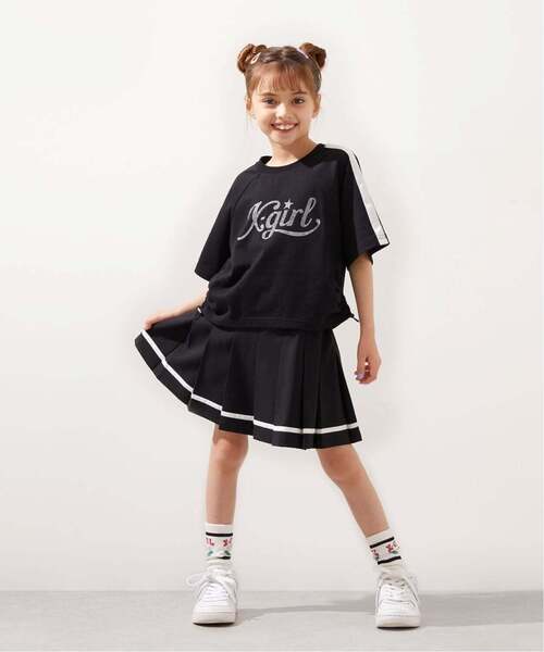 X-girl Stages(エックスガールステージス)の「ラメロゴ半袖Tシャツ+ラインプリーツスカート セット(セットアップ・キッズ・ブラック/ピンク・110cm/140cm/130cm/100cm/90cm/120cm)」の21枚目の写真