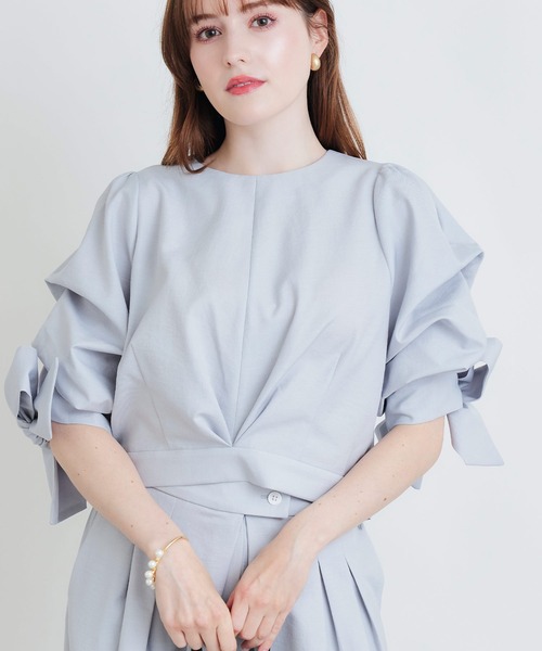 PICCIN（ピッチン）の「【セットアップ可能】麻混リボンスリーブブラウス（シャツ/ブラウス・レディース・オフホワイト/グレー/ブラック・M）」の3枚目の写真