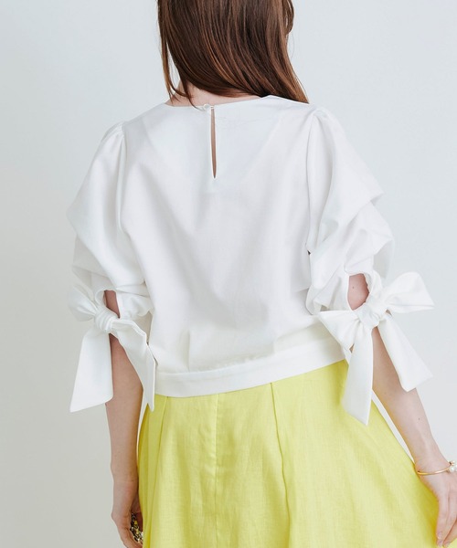 PICCIN(ピッチン)の「【セットアップ可能】麻混リボンスリーブブラウス(シャツ/ブラウス・レディース・オフホワイト/グレー/ブラック・M)」の6枚目の写真