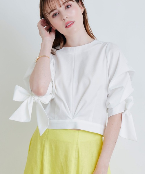 PICCIN(ピッチン)の「【セットアップ可能】麻混リボンスリーブブラウス(シャツ/ブラウス・レディース・オフホワイト/グレー/ブラック・M)」の4枚目の写真