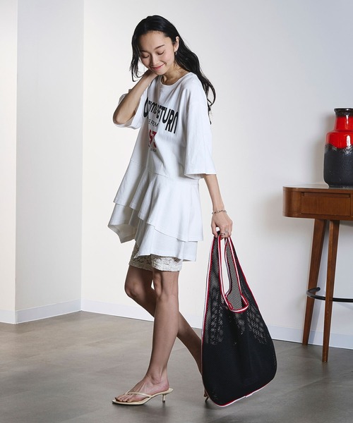 OUTDOOR PRODUCTS(アウトドアプロダクツ)の「(OUTDOOR)TAPE MESH TOTE(ショルダーバッグ・レディース・ブラック/ホワイト・ONE SIZE)」の9枚目の写真