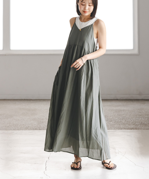 normment(ノーメント)の「【洗える】normment/ノーメント COTTON RAYON CAMI DRESS(ワンピース・レディース・カーキ/ブラック・FREE)」の1枚目の写真