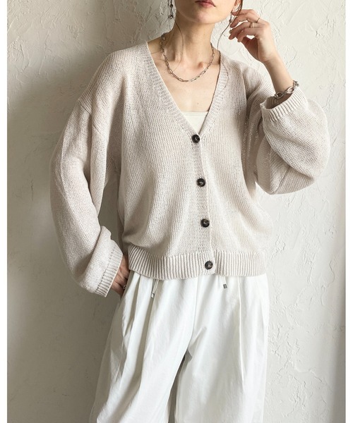She's Closet（シーズクローゼット）の「透かし編み コットンタッチ 深Vネック サマーニットカーディガン（カーディガン/ボレロ・レディース・ブラック/アイボリー/グレー/ベージュ・FREE）」の8枚目の写真