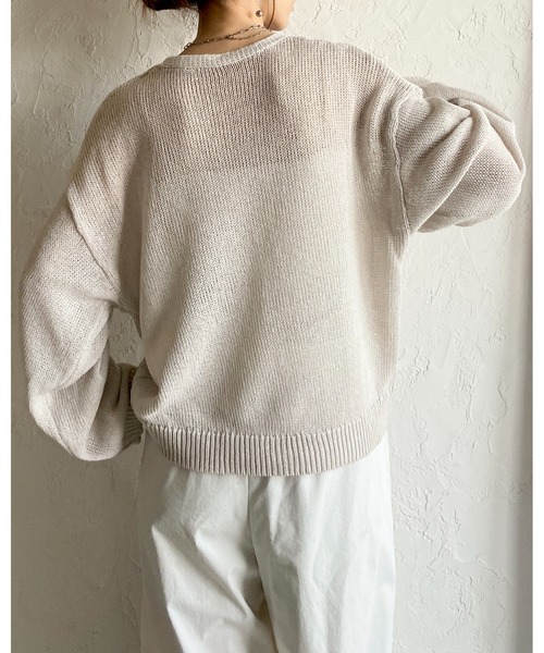 She's Closet（シーズクローゼット）の「透かし編み コットンタッチ 深Vネック サマーニットカーディガン（カーディガン/ボレロ・レディース・ブラック/アイボリー/グレー/ベージュ・FREE）」の10枚目の写真