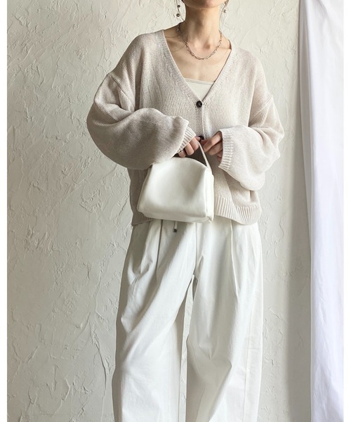 She's Closet（シーズクローゼット）の「透かし編み コットンタッチ 深Vネック サマーニットカーディガン（カーディガン/ボレロ・レディース・ブラック/アイボリー/グレー/ベージュ・FREE）」の11枚目の写真