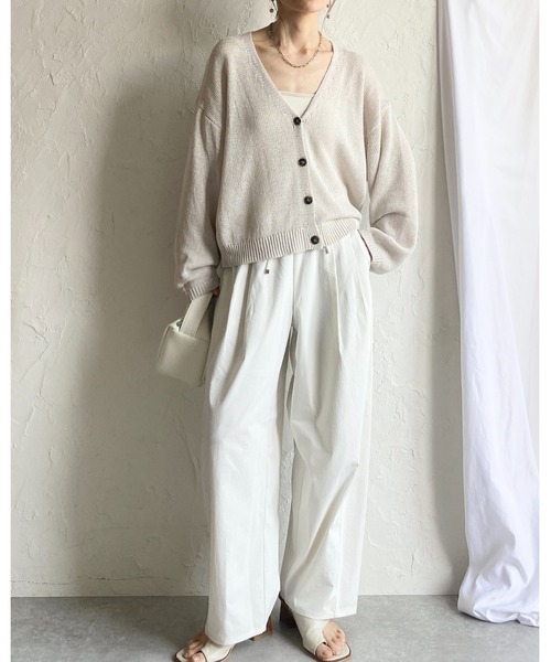She's Closet（シーズクローゼット）の「透かし編み コットンタッチ 深Vネック サマーニットカーディガン（カーディガン/ボレロ・レディース・ブラック/アイボリー/グレー/ベージュ・FREE）」の12枚目の写真