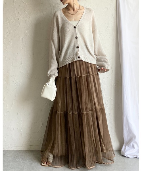 She's Closet（シーズクローゼット）の「透かし編み コットンタッチ 深Vネック サマーニットカーディガン（カーディガン/ボレロ・レディース・ブラック/アイボリー/グレー/ベージュ・FREE）」の13枚目の写真