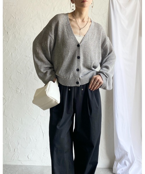 She's Closet（シーズクローゼット）の「透かし編み コットンタッチ 深Vネック サマーニットカーディガン（カーディガン/ボレロ・レディース・ブラック/アイボリー/グレー/ベージュ・FREE）」の16枚目の写真