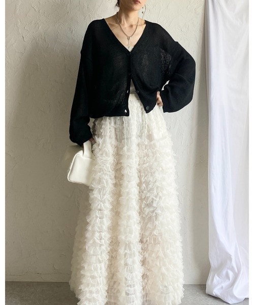 She's Closet（シーズクローゼット）の「透かし編み コットンタッチ 深Vネック サマーニットカーディガン（カーディガン/ボレロ・レディース・ブラック/アイボリー/グレー/ベージュ・FREE）」の18枚目の写真
