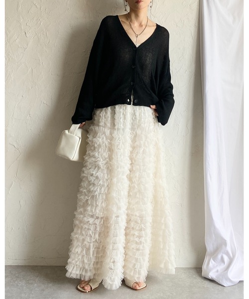 She's Closet（シーズクローゼット）の「透かし編み コットンタッチ 深Vネック サマーニットカーディガン（カーディガン/ボレロ・レディース・ブラック/アイボリー/グレー/ベージュ・FREE）」の20枚目の写真