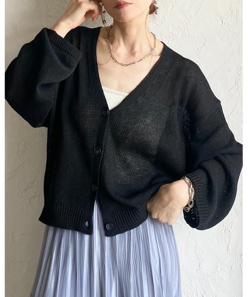 She's Closet（シーズクローゼット）の「透かし編み コットンタッチ 深Vネック サマーニットカーディガン（カーディガン/ボレロ・レディース・ブラック/アイボリー/グレー/ベージュ・FREE）」の21枚目の写真