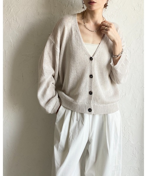 セール】透かし編み コットンタッチ 深Vネック サマーニット