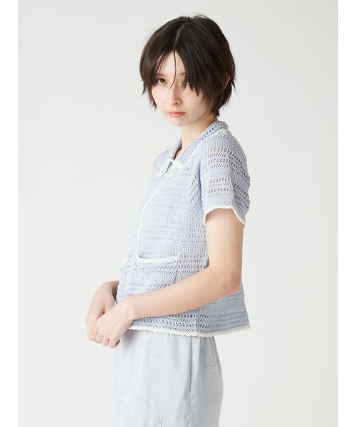FURFUR(ファーファー)の「クロシェニットハーフスリーブカーディガン(カーディガン/ボレロ・レディース・ホワイト/サックスブルー/その他・F)」の7枚目の写真