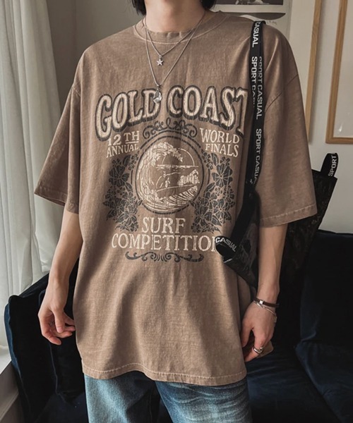 NOWLE(ノウル)の「【NOWLE】ピグメント加工 ヴィンテージライク サーフグラフィック 半袖 Tシャツ / プリント Tシャツ(Tシャツ/カットソー・メンズ・ブラウン・SMALL/MEDIUM/LARGE)」の3枚目の写真