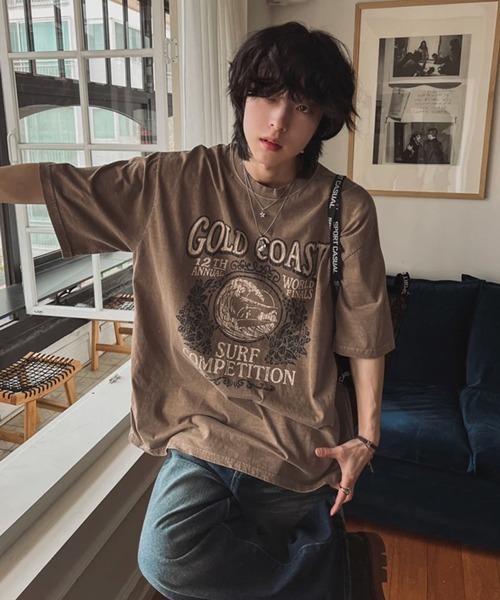 NOWLE(ノウル)の「【NOWLE】ピグメント加工 ヴィンテージライク サーフグラフィック 半袖 Tシャツ / プリント Tシャツ(Tシャツ/カットソー・メンズ・ブラウン・SMALL/MEDIUM/LARGE)」の5枚目の写真