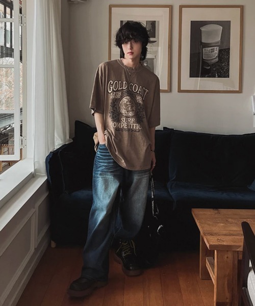 NOWLE(ノウル)の「【NOWLE】ピグメント加工 ヴィンテージライク サーフグラフィック 半袖 Tシャツ / プリント Tシャツ(Tシャツ/カットソー・メンズ・ブラウン・SMALL/MEDIUM/LARGE)」の6枚目の写真