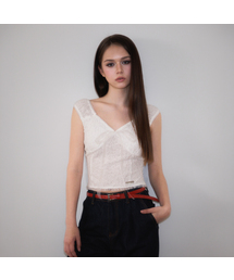 Chiffon Ribbon Crinkle Sleeveless [Ivory]