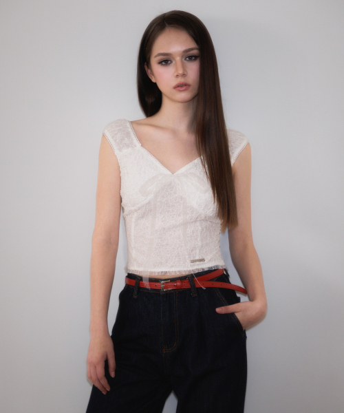 ROSEFRANTZ（ロゼフランツ）の「Chiffon Ribbon Crinkle Sleeveless [Ivory]（Tシャツ/カットソー・レディース・アイボリー・SMALL/MEDIUM）」の4枚目の写真