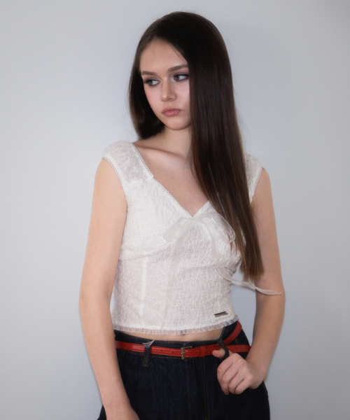 ROSEFRANTZ（ロゼフランツ）の「Chiffon Ribbon Crinkle Sleeveless [Ivory]（Tシャツ/カットソー・レディース・アイボリー・SMALL/MEDIUM）」の5枚目の写真