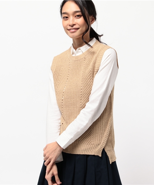 ikka（イッカ）の「5G畦アイレットベスト（ベスト・レディース・ネイビー/ベージュ/オフホワイト・FREE）」の2枚目の写真