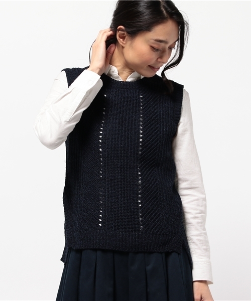 ikka（イッカ）の「5G畦アイレットベスト（ベスト・レディース・ネイビー/ベージュ/オフホワイト・FREE）」の3枚目の写真