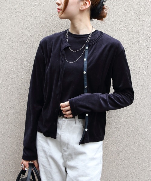 STEPS(ステップス)の「THE SHINZONE/シンゾーン ベロアカーディガン VELOUR CARDIGAN 26AMSCU05(カーディガン/ボレロ・レディース・グリーン/ネイビー・FREE)」の2枚目の写真