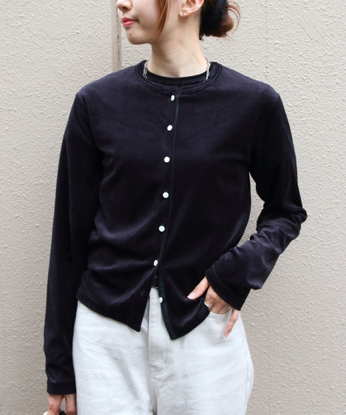 STEPS(ステップス)の「THE SHINZONE/シンゾーン ベロアカーディガン VELOUR CARDIGAN 26AMSCU05(カーディガン/ボレロ・レディース・グリーン/ネイビー・FREE)」の15枚目の写真