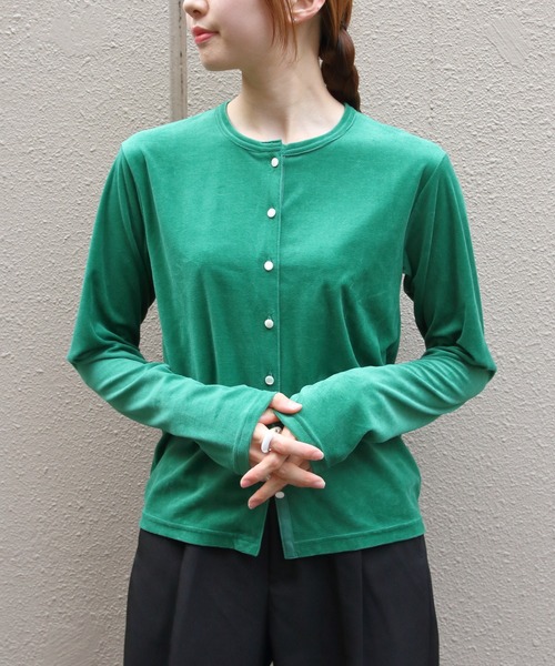 STEPS(ステップス)の「THE SHINZONE/シンゾーン ベロアカーディガン VELOUR CARDIGAN 26AMSCU05(カーディガン/ボレロ・レディース・グリーン/ネイビー・FREE)」の4枚目の写真