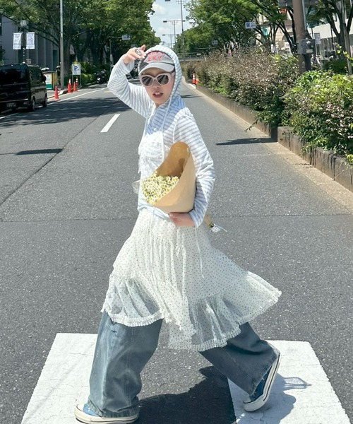 Alley Tokyo(アリートーキョー)の「ボーダーフードシアーT(Tシャツ/カットソー・レディース・ネイビー/イエロー/サックスブルー・FREE)」の6枚目の写真