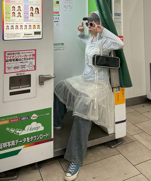 Alley Tokyo(アリートーキョー)の「ボーダーフードシアーT(Tシャツ/カットソー・レディース・ネイビー/イエロー/サックスブルー・FREE)」の10枚目の写真