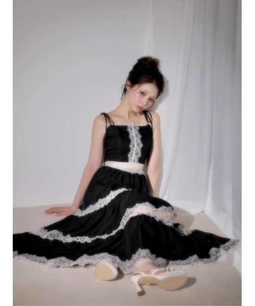 M me eme（エムミーエメ）の「Summer lace long cami onepiece(eme10579)（ワンピース・レディース・ブラック/アイボリー・FREE）」の2枚目の写真