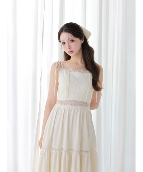 M me eme（エムミーエメ）の「Summer lace long cami onepiece(eme10579)（ワンピース・レディース・ブラック/アイボリー・FREE）」の6枚目の写真
