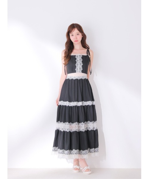 M me eme（エムミーエメ）の「Summer lace long cami onepiece(eme10579)（ワンピース・レディース・ブラック/アイボリー・FREE）」の11枚目の写真
