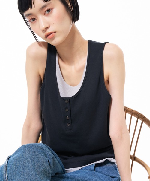 NOMINE（ノミネ）の「ドッキングレイヤード ヘンリーネック タンクトップ（タンクトップ・レディース・チャコールグレー/ブラック/グレー・フリー）」の2枚目の写真