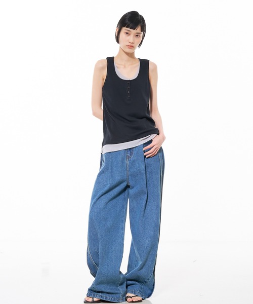 NOMINE(ノミネ)の「ドッキングレイヤード ヘンリーネック タンクトップ(タンクトップ・レディース・チャコールグレー/ブラック/グレー・フリー)」の11枚目の写真