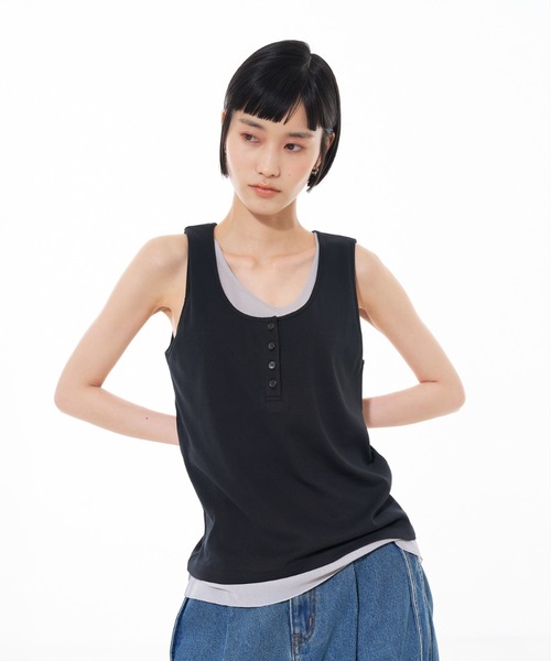 NOMINE(ノミネ)の「ドッキングレイヤード ヘンリーネック タンクトップ(タンクトップ・レディース・チャコールグレー/ブラック/グレー・フリー)」の6枚目の写真