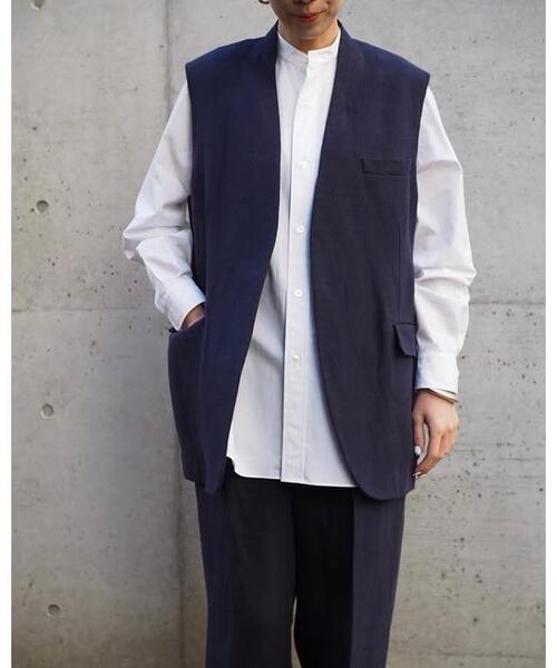 YLEVE（イレーヴ）の「YLEVE / LINEN DOUBLE CLOTH NO SLEEVE JACKET（テーラードジャケット・レディース・ネイビー・1/0）」の9枚目の写真