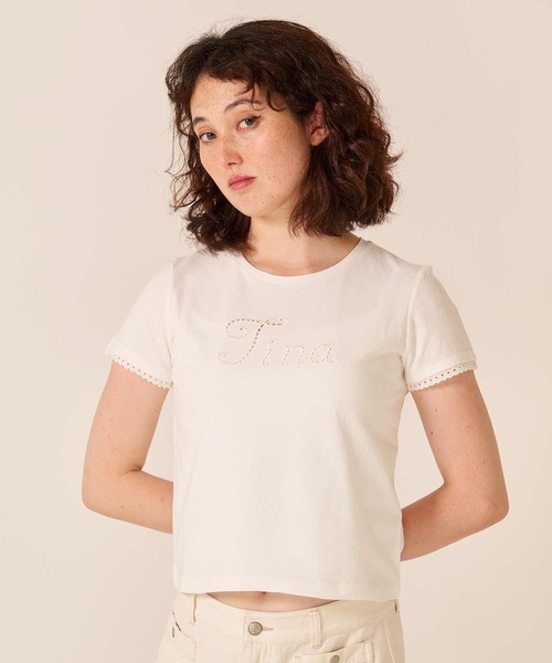 TINA:JOJUN(ティーナジョジュン)の「レース風 刺繍 Tシャツ TINA:JOJUN(Tシャツ/カットソー・レディース・ライトグリーン/ボルドー/ホワイト・M)」の1枚目の写真