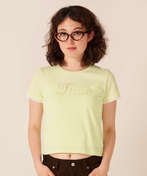 TINA:JOJUN(ティーナジョジュン)の「レース風 刺繍 Tシャツ TINA:JOJUN(Tシャツ/カットソー・レディース・ライトグリーン/ボルドー/ホワイト・M)」の2枚目の写真