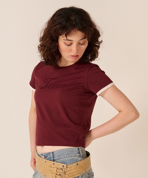 TINA:JOJUN(ティーナジョジュン)の「レース風 刺繍 Tシャツ TINA:JOJUN(Tシャツ/カットソー・レディース・ライトグリーン/ボルドー/ホワイト・M)」の3枚目の写真