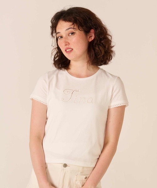 TINA:JOJUN(ティーナジョジュン)の「レース風 刺繍 Tシャツ TINA:JOJUN(Tシャツ/カットソー・レディース・ライトグリーン/ボルドー/ホワイト・M)」の5枚目の写真