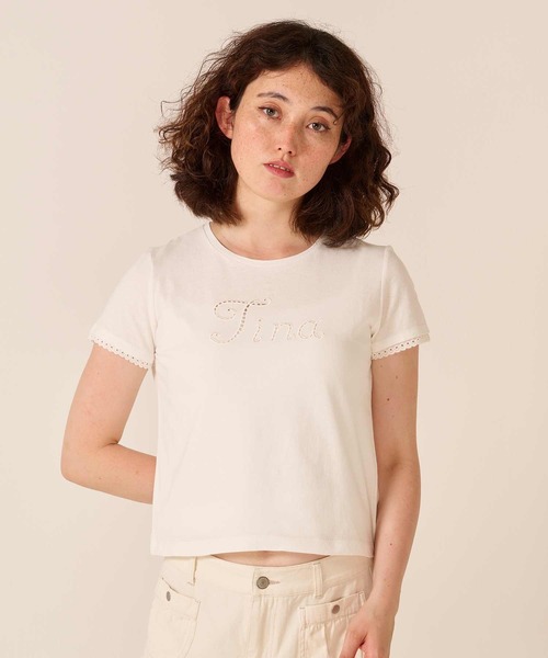 TINA:JOJUN(ティーナジョジュン)の「レース風 刺繍 Tシャツ TINA:JOJUN(Tシャツ/カットソー・レディース・ライトグリーン/ボルドー/ホワイト・M)」の6枚目の写真