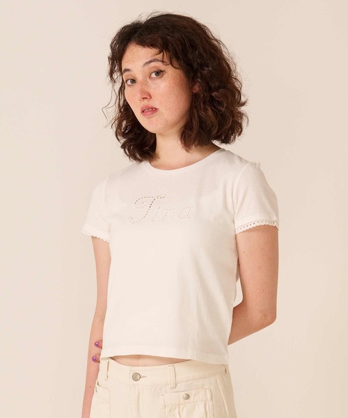 TINA:JOJUN(ティーナジョジュン)の「レース風 刺繍 Tシャツ TINA:JOJUN(Tシャツ/カットソー・レディース・ライトグリーン/ボルドー/ホワイト・M)」の7枚目の写真