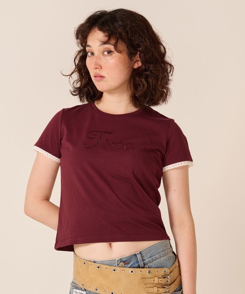TINA:JOJUN(ティーナジョジュン)の「レース風 刺繍 Tシャツ TINA:JOJUN(Tシャツ/カットソー・レディース・ライトグリーン/ボルドー/ホワイト・M)」の10枚目の写真